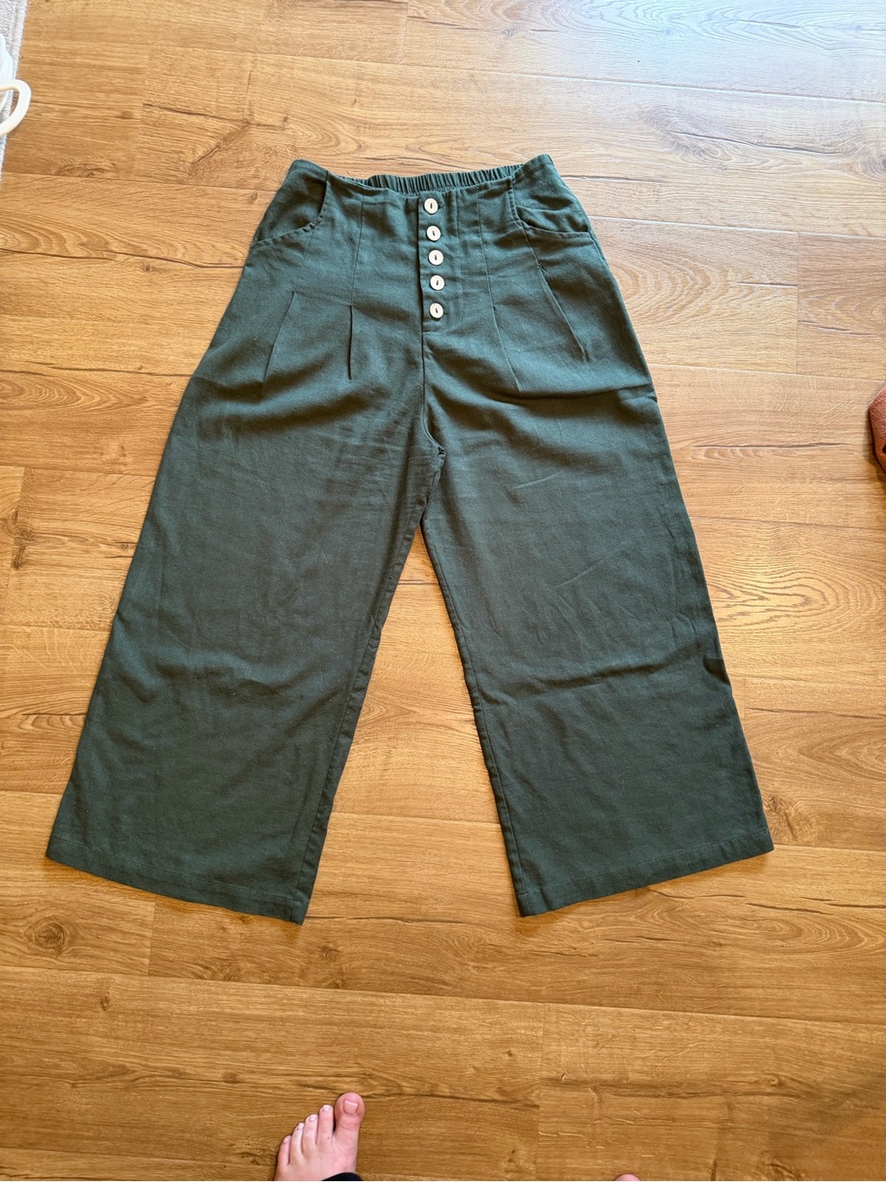 Blue Rain Olive Green Button-Front Wide Pants